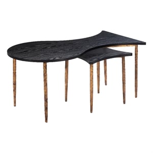 Pemberly Row Contemporary Coffee Table Set (2-Piece) Black & Bronze