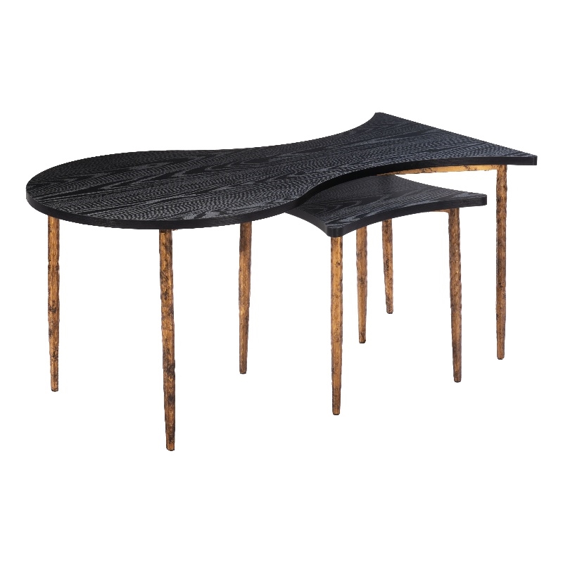 Pemberly Row Contemporary Coffee Table Set (2-Piece) Black & Bronze