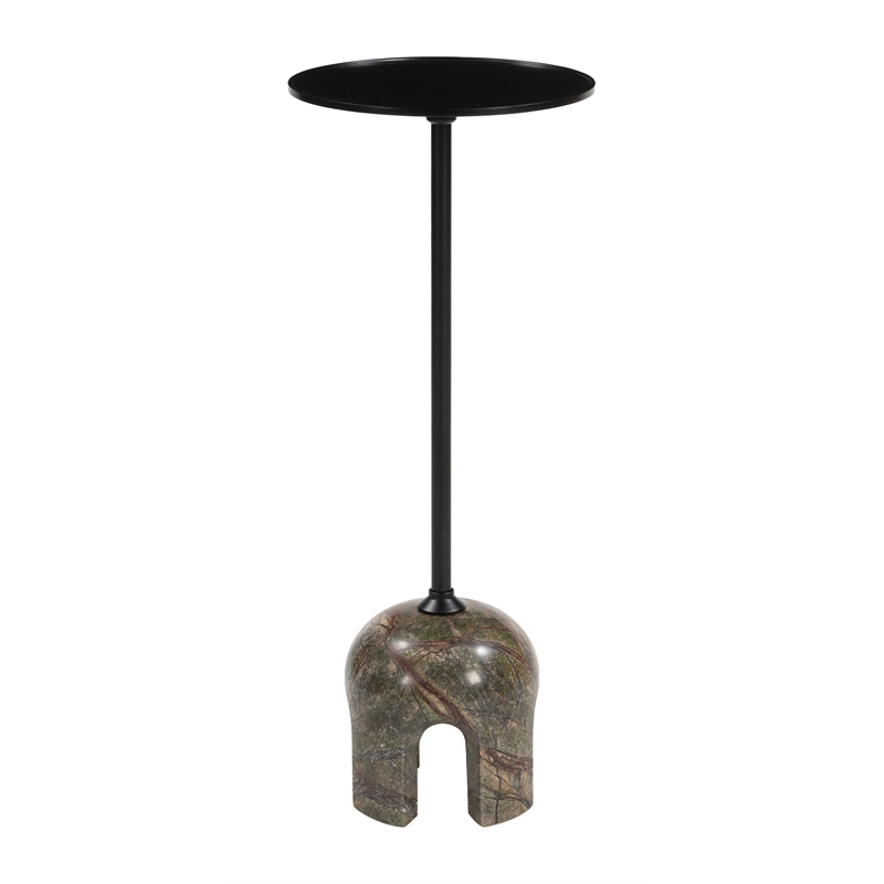 Pemberly Row Contemporary Painted Iron/Marble Round End Table in Multi-Color