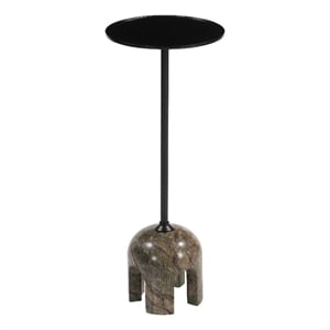 Pemberly Row Contemporary Painted Iron/Marble Round End Table in Multi-Color