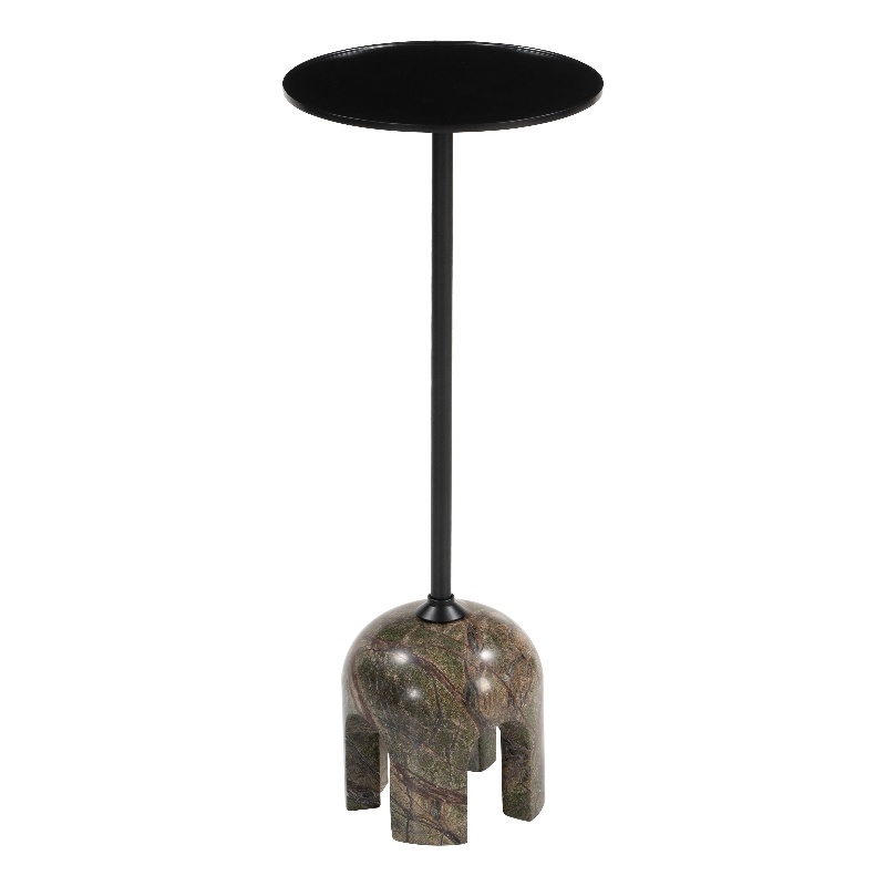 Pemberly Row Contemporary Painted Iron/Marble Round End Table in Multi-Color