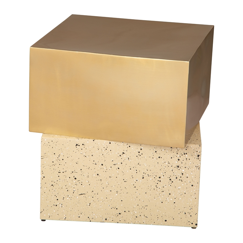 Pemberly Row Contemporary Electroplated Iron Square End Table in Gold & Beige