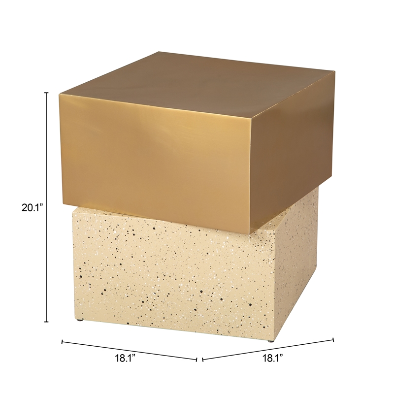 Pemberly Row Contemporary Electroplated Iron Square End Table in Gold & Beige