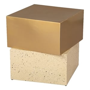 Pemberly Row Contemporary Electroplated Iron Square End Table in Gold & Beige