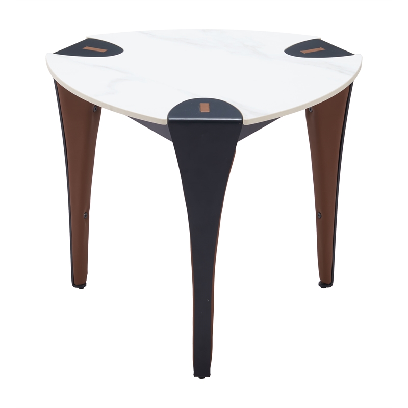 Pemberly Row Faux Marble Sintered Stone and Steel End Table Multi-Color