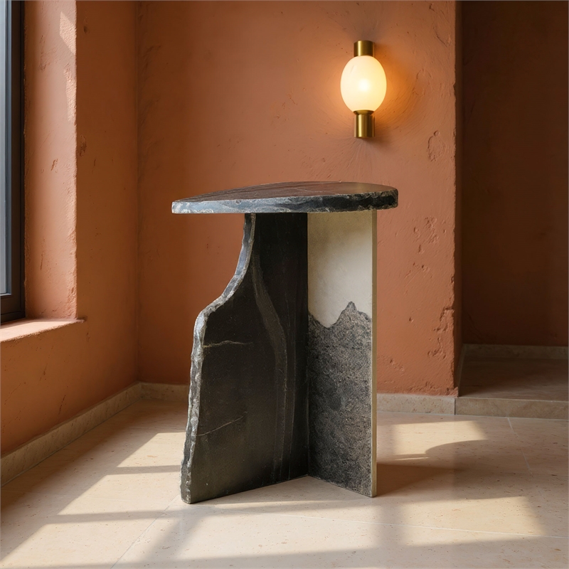 Pemberly Row Modern / Contemporary Marble Side Table Black Finish