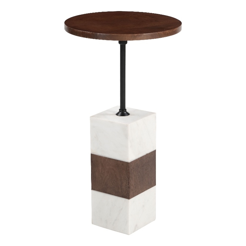 Pemberly Row Modern / Contemporary Marble Side Table Brown & White