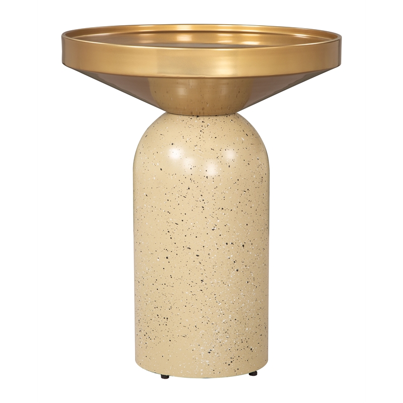 Pemberly Row Contemporary Electroplated Iron Round End Table in Gold & Beige