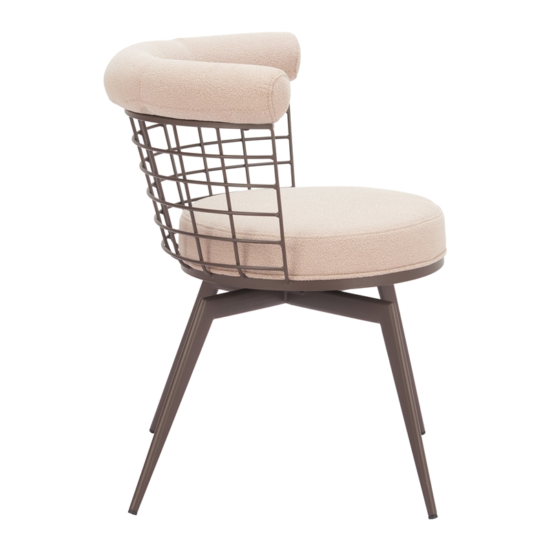 Pemberly Row Contemporary Metal Swivel Dining Chair Beige & Brown