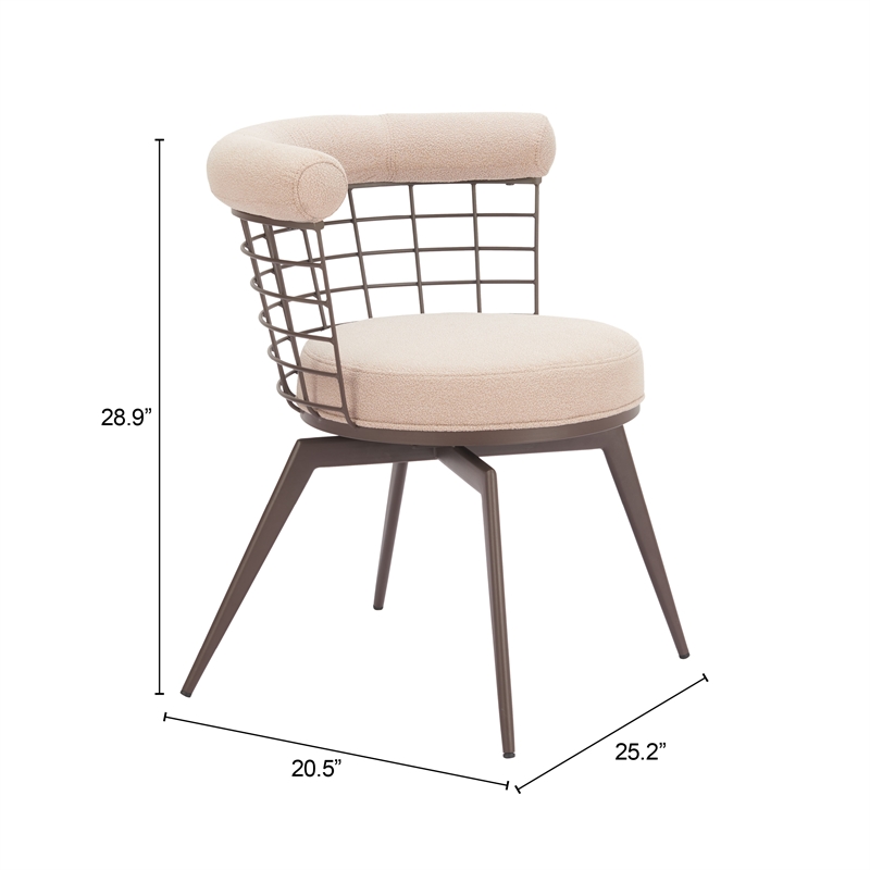 Pemberly Row Contemporary Metal Swivel Dining Chair Beige & Brown
