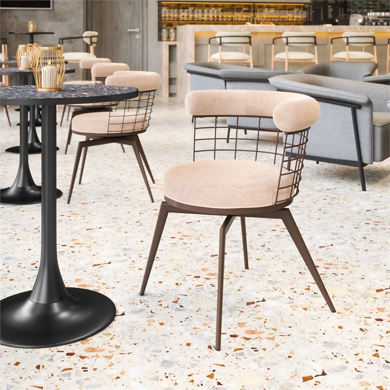 Pemberly Row Contemporary Metal Swivel Dining Chair Beige & Brown