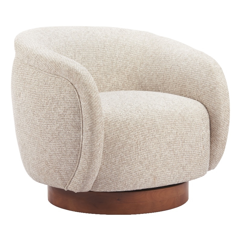 Pemberly Row Contemporary Engineered Wood Swivel Chair Beige