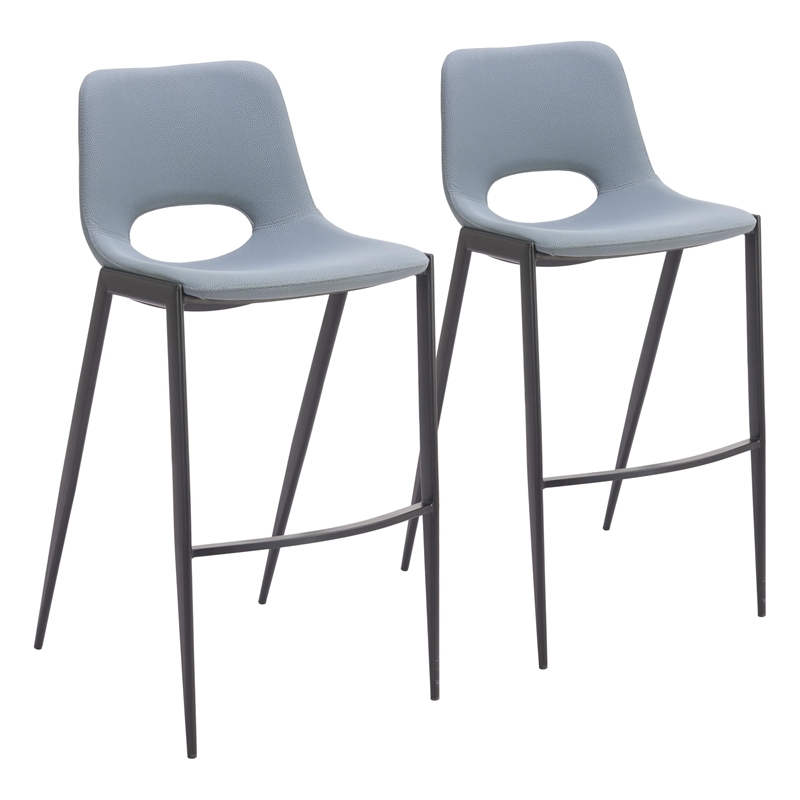 Pemberly Row Contemporary Stackable Black Armless Barstool Azure Gray