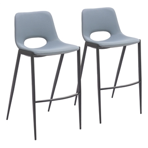 Pemberly Row Contemporary Stackable Black Armless Barstool Azure Gray