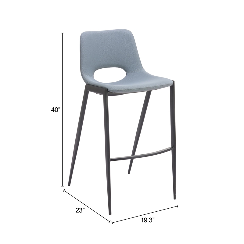 Pemberly Row Contemporary Stackable Black Armless Barstool Azure Gray