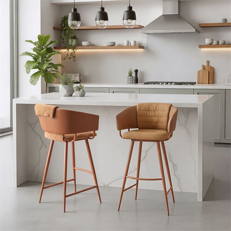 Pemberly Row Contemporary Engineered Wood Barstool (Set of 2) Brown