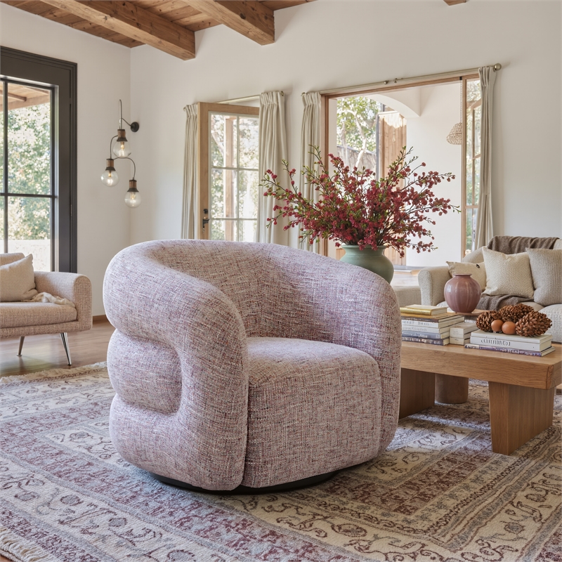 Pemberly Row Contemporary Engineered Wood Refine Swivel Chair Pink Tweed