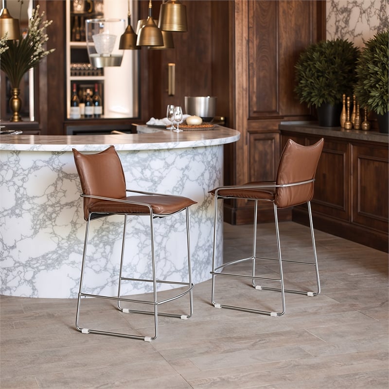 Pemberly Row Contemporary Engineered Wood Counter Stool Brown