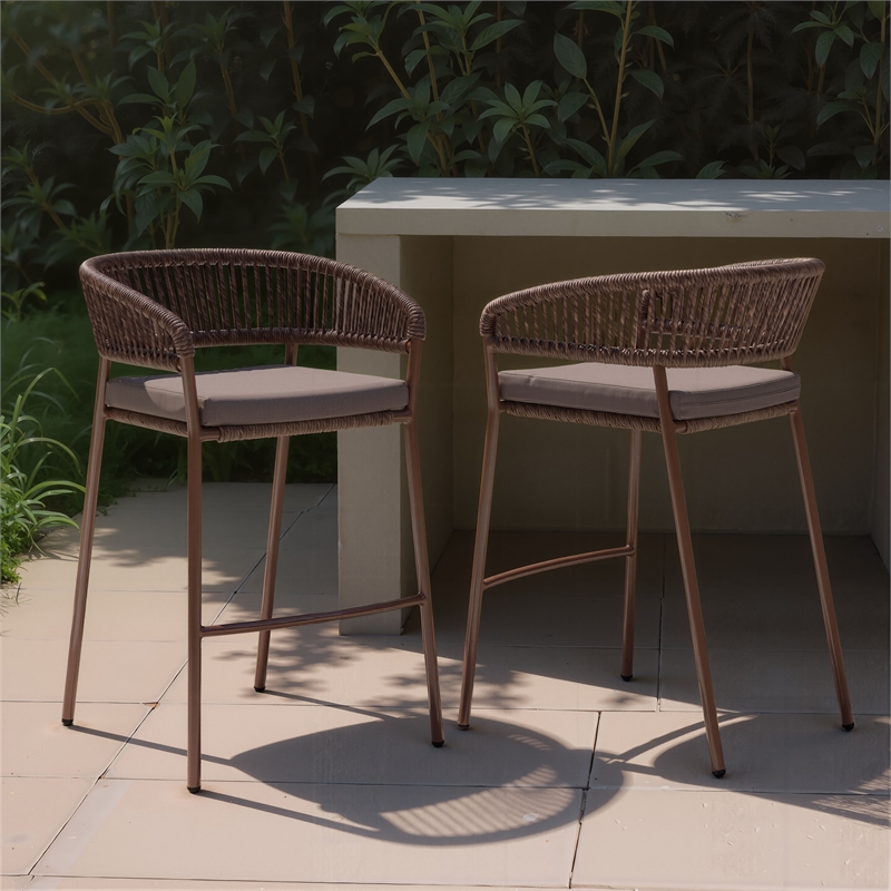 Pemberly Row Modern / Contemporary Metal Barstool (Set of 2) Brown