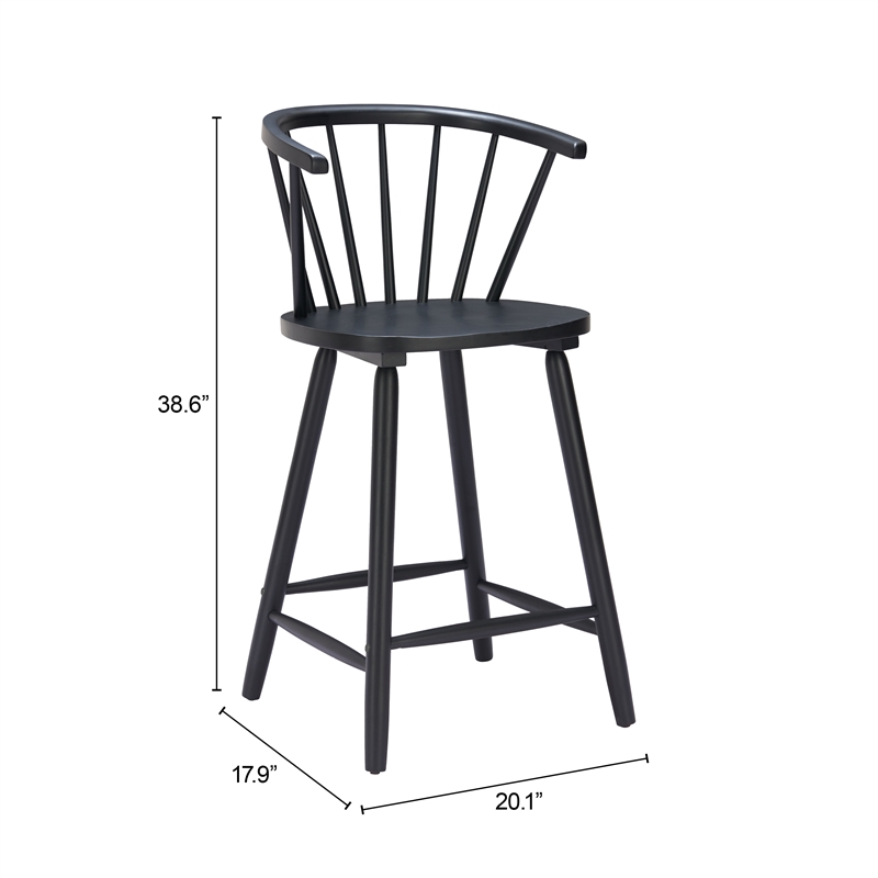 Pemberly Row Contemporary Solid Wood Counter Stool (Set of 2) Black