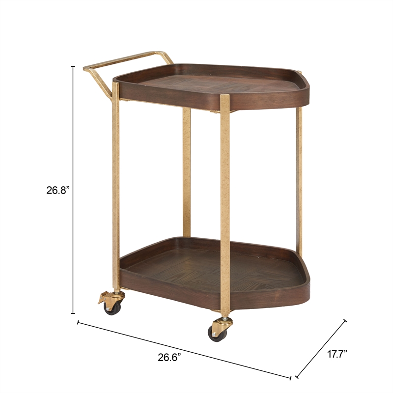 Pemberly Row Modern / Contemporary Metal Bar Cart Walnut Finish