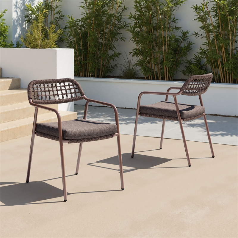 Pemberly Row Contemporary Metal Dining Chair (Set of 2) Brown