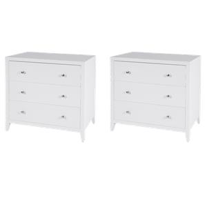 Pemberly Row Set of 2 34&quotW Rectangular Wood 3-Drawer Chests in White