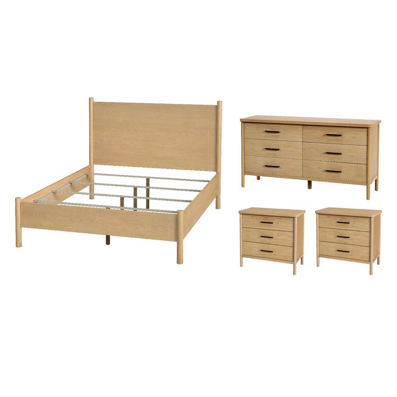 Pemberly Row Bedroom Set 4-Piece of Nightstands & Dresser & Queen Bed