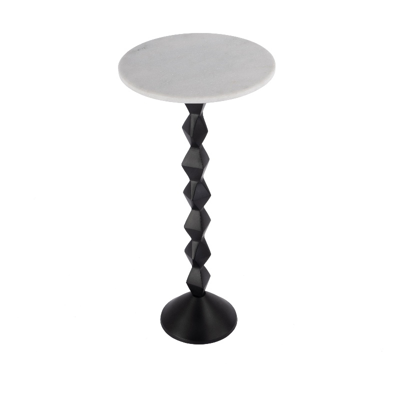 Pemberly Row Set of 2 Contemporary Round Marble and Metal Side Table