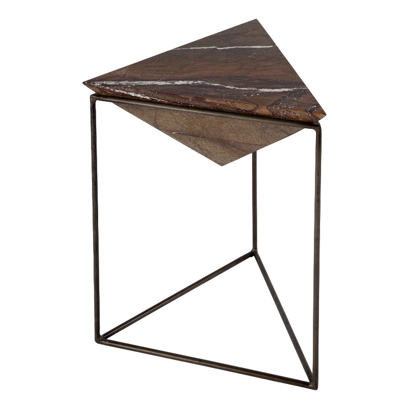 Pemberly Row Set of 2 Triangular Marble and Iron Side Table - Brown