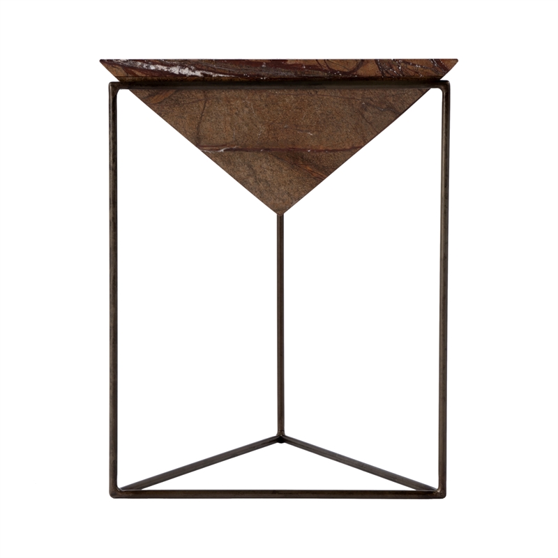 Pemberly Row Set of 2 Triangular Marble and Iron Side Table - Brown