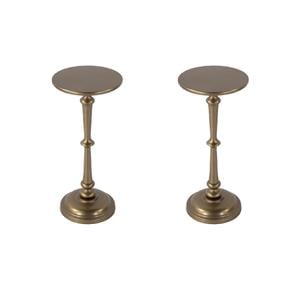 Pemberly Row Set of 2 10&quotW Round Metal Pedestal End Tables in Gold