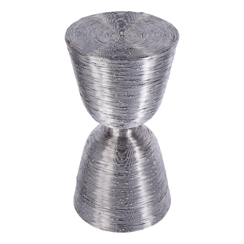 Pemberly Row Set of 2 Drum End Tables in Polished Silver Finish