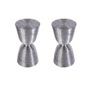 Pemberly Row Set of 2 Drum End Tables in Polished Silver Finish