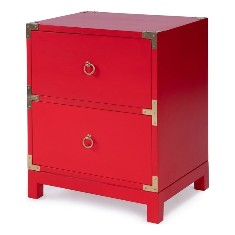 Pemberly Row Set of 2 Contemporary 2-Drawer Accent Chests In Red