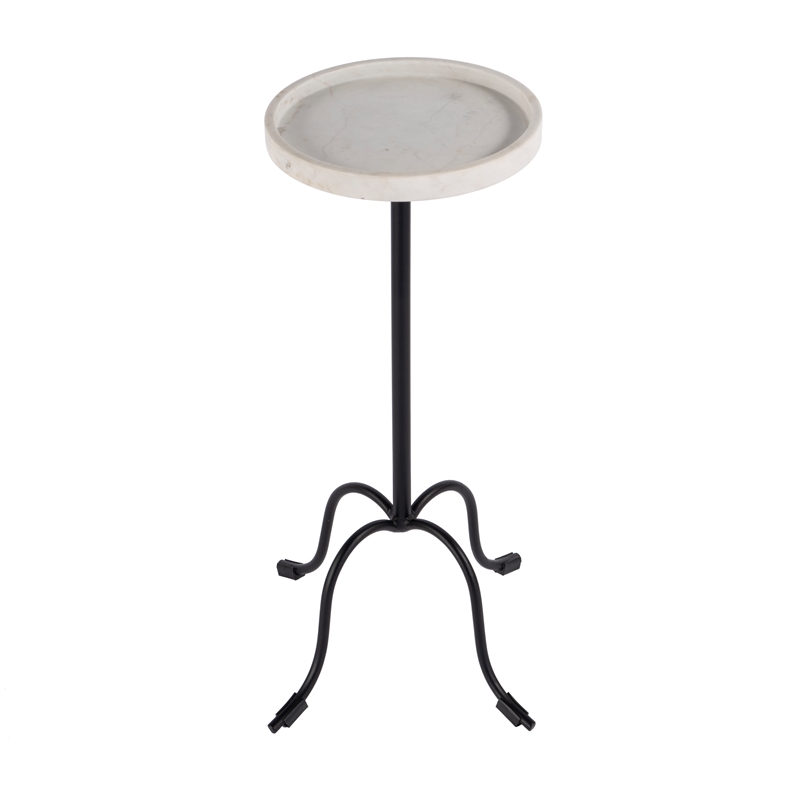 Pemberly Row Set of 2 Round Marble and Iron Side Tables in White and Black