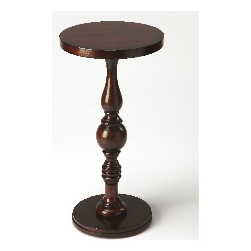 Pemberly Row Set of 2 Contemporary Wood Pedestal Tables in Cherry Brown