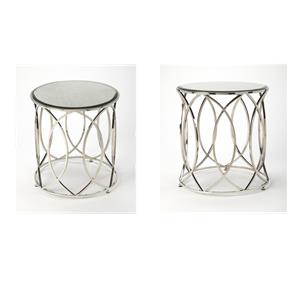Pemberly Row Set of 2 Contemporary Mirror And Nickel End Tables In White