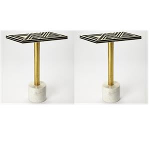 Pemberly Row Set of 2 Accent End Tables In Black Bone Inlay And Brass