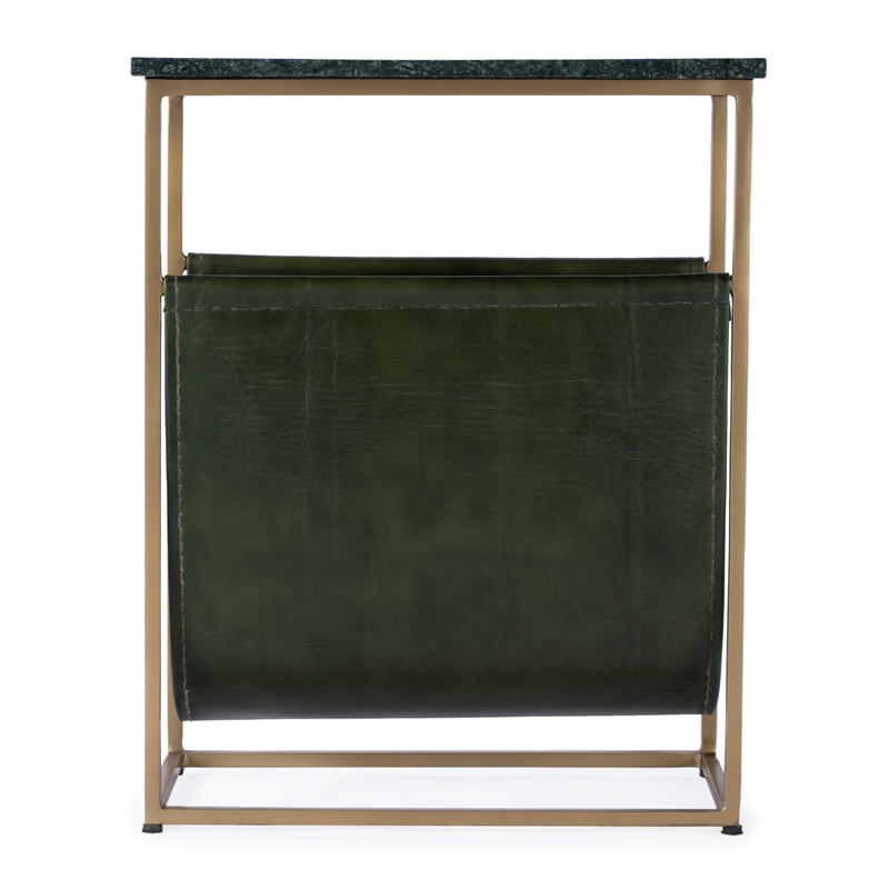 Pemberly Row Set of 2 Marble & Leather Magazine Side Tables in Green