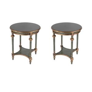 Pemberly Row Set of 2 24&quotW Round Wood End Tables in Pastel Green