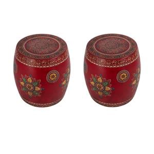 Pemberly Row Set of 2 17&quot Round Hand Painted Iron Drum Side Tables in Red