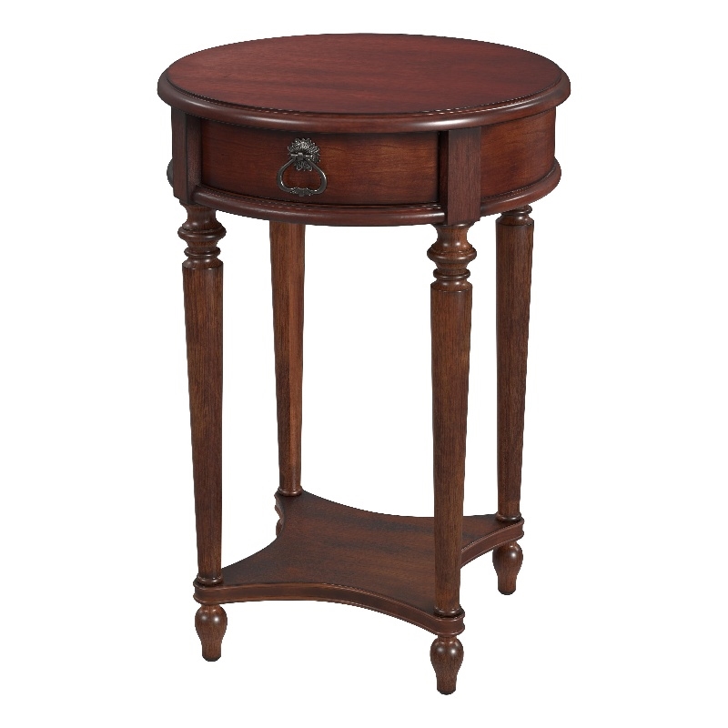 Pemberly Row Set of 2 Contemporary 1-Drawer Cherry Round Accent Tables