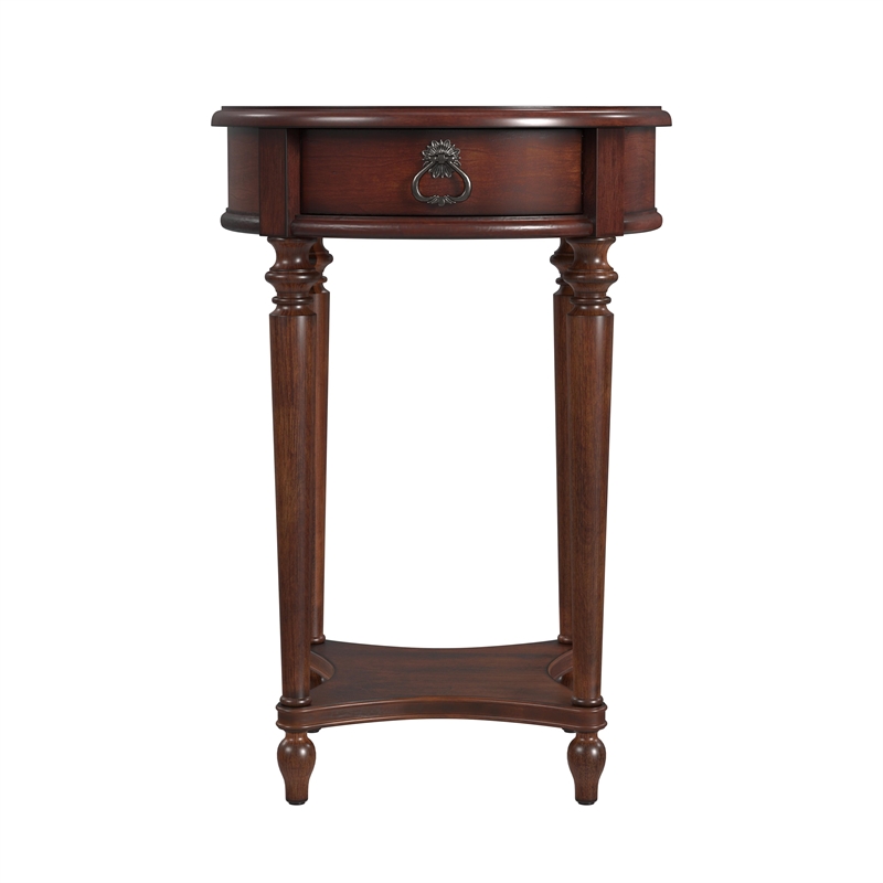 Pemberly Row Set of 2 Contemporary 1-Drawer Cherry Round Accent Tables