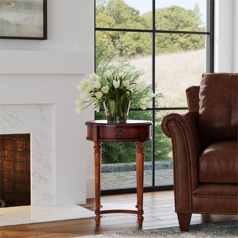Pemberly Row Set of 2 Contemporary 1-Drawer Cherry Round Accent Tables
