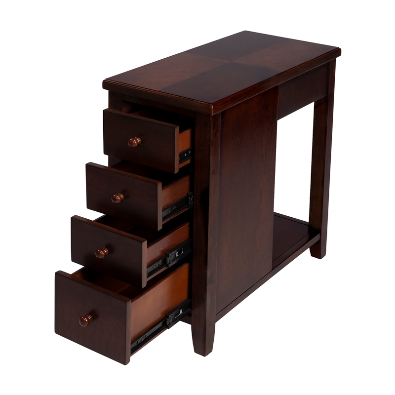 Pemberly Row Set of 2 Contemporary 4-Drawer Chairside Chest In Brown