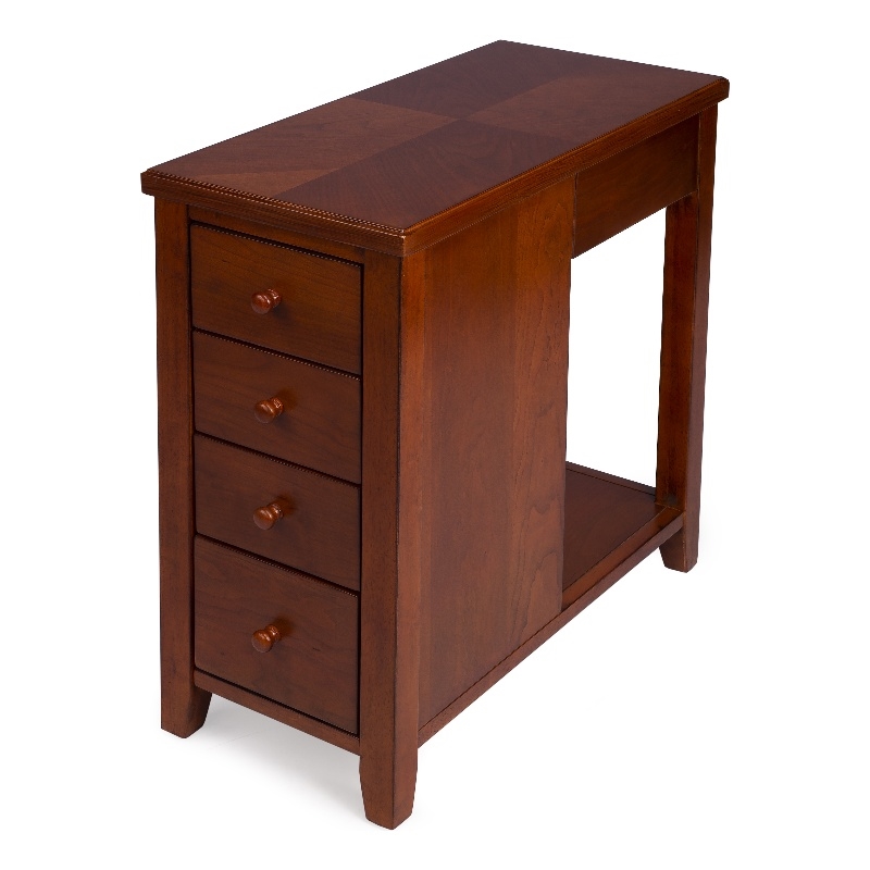 Pemberly Row Set of 2 Olive Ash Burl 4-Drawer Chairside Chest In Brown