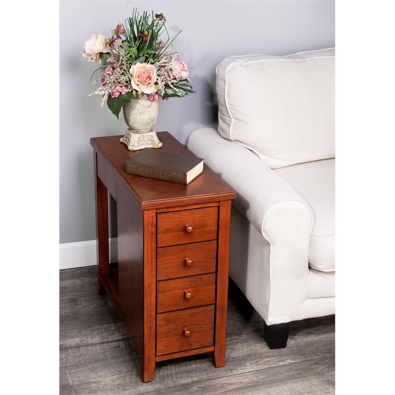 Pemberly Row Set of 2 Olive Ash Burl 4-Drawer Chairside Chest In Brown