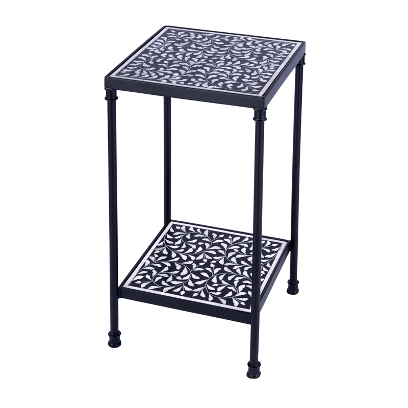 Pemberly Row Set of 2 Resin And Bone Inlay Side Tables in Black / White