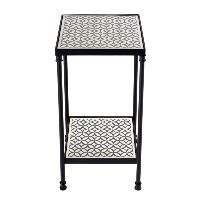 Pemberly Row Set of 2 Resin and Bone Inlay Side Tables in Gray Bone Inlay